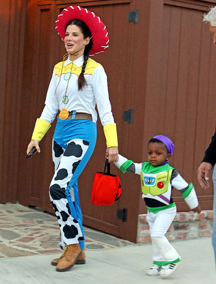 Sandra Bullock and son as Toy Story